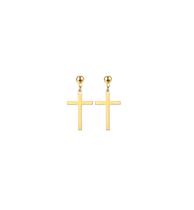 Brinco Feminino Masculino Crucifixo Folheado Prateado Par Cor:Dourado