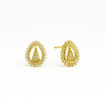 Brinco Feminino Nossa Senhora Banho Ouro 18K com Zircônias Cravejadas Joia Religiosa e Sofisticada