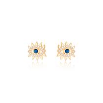 Brinco Feminino Olho Grego Microcravejado Banhado a Ouro 18K Brinco Feminino Olho Grego Microcravejado Banhado a Ouro 18K