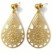 Brinco Feminino Orgânico Gota Mandala Goldie Banhado A Ouro