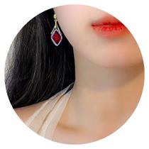 Brinco Feminino Par Losango Strass Luxo Tendência Vermelha