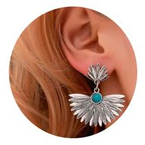Brinco Feminino Pendentes tipo leque Turquesa Festa Luxo