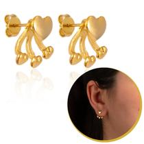 Brinco Feminino Pequeno 4 Corações Banhado A Ouro Elegante