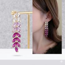 Brinco Feminino Pingente Gotas Roxo Zircônias Pino em Ouro 14k Antialérgico Festa
