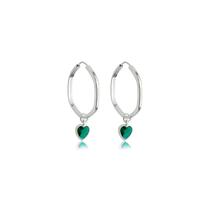 Brinco Feminino Prata 925 Argola com Pingente Coração Zircônia Verde Brinco Feminino Prata 925 Argola com Pingente Coração Zircônia Verde