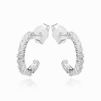 Brinco feminino prata 925 argola cravejada médio com pedrarias luxo