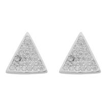 Brinco Feminino Prata 950 Triangulo Cravejado Pedras Moderno Brinco Feminino Prata 950 Triangulo Cravejado Pedras Moderno