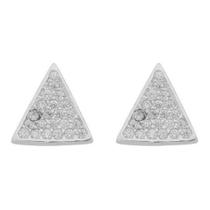 Brinco Feminino Prata 950 Triangulo Cravejado Pedras Moderno