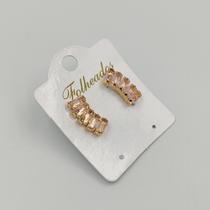 Brinco Feminino Retângulo Zircônia Rosa Folheado A Ouro 18K Antialérgico - RSPRI004 Brinco Feminino Retângulo Zircônia Rosa Folheado A Ouro 18K Antialérgico - RSPRI004