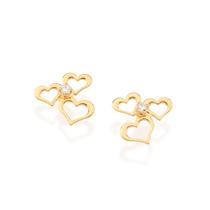 Brinco Feminino Rommanel Corações Vazados Banhado a Ouro 18k com Zircônias 525569 Brinco Feminino Rommanel Corações Vazados Banhado a Ouro 18k com Zircônias 525569