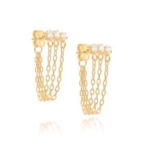 Brinco Feminino Rommanel Folheado A Ouro - Correntes com Três Zircônias Brinco Feminino Rommanel Folheado A Ouro - Correntes com Três Zircônias