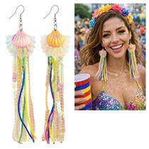 Brinco Feminino Tassel Multicolorido Concha Carnaval 2026 (1 Par)