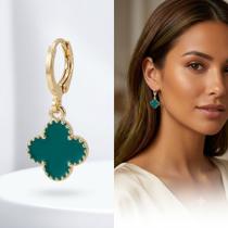 Brinco Feminino Trevo Verde e Dourado Pino de Prata 925 Antialérgico Delicado Minimalista
