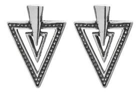 Brinco Feminino Triangulo Prata 925 de Lei Detalhes Envelhecido