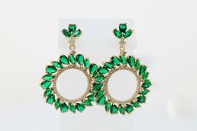 Brinco festa dourado redondo zircônia navete cravejado em microzircônias cristal