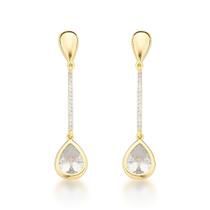 Brinco Festa Duas Gotas Cravejado Banhado a Ouro 18k