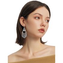 Brinco Festa Feminino Delicado Franja Strass Prateado Luxo