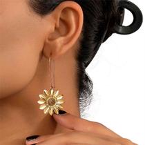 Brinco Festa Feminino Delicado Luxo Girassol Dourado Argola