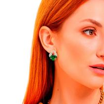 Brinco Festa Feminino Delicado Pedra Strass Diamante Verde