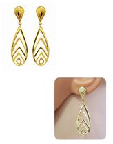 Brinco Festa Gota Vazada Leve Estilizada Folheado Ouro 18k