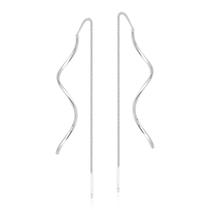 Brinco Fio Ondulado Com Corrente De Prata 925