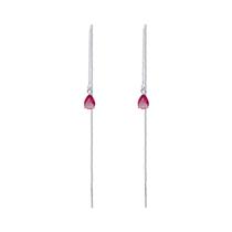 Brinco Fio Passante Longo Pedra Pink Banhado Prata 925