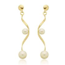 Brinco Fio Torcido Com Perola Banhado a Ouro 18k