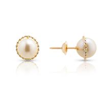 Brinco Fio Torcido de Ouro 18K com Pérola Natural de 7mm