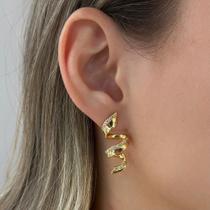 Brinco Fita Espiral Cravejado Zircônias Banhado em Ouro 18k