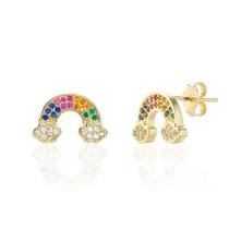Brinco Fixo Arco-íris Cravejado com Zircônias Coloridas