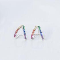 Brinco fixo "V" AG925 ródio, cravejado com zr coloridas