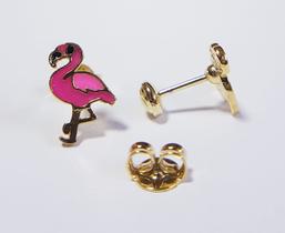 Brinco Flamingo infantil folheado a ouro 18k. Com tratamento hipoalergênico - Moscatelli semijoias