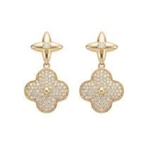 Brinco Flor 4 Pétalas com Micro Zircônia Banhado a Ouro