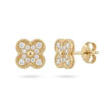 Brinco Flor 4 Pétalas Micro Zircônia Cristal Banhado a Ouro