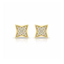 Brinco Flor 4 Pétalas Micro Zircônia Cristal com Detalhes Banhado a Ouro
