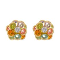 Brinco Flor Colorida Banhado a Ouro 18k