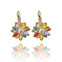 Brinco Flor Colorida Gancho Banhado A Ouro 18K