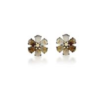 Brinco Flor Com Cabochões Rutilados Banhado A Ródio Negro