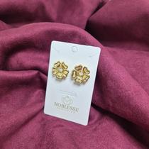Brinco flor com cristal banhado ouro 18k