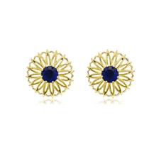 Brinco Flor Com Pedra De Zircônia Azul No Meio Banhado a Ouro 18k Brinco Flor Com Pedra De Zircônia Azul No Meio Banhado a Ouro 18k