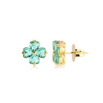 Brinco Flor Com Pedra Turmalina Folheado A Ouro