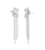 Brinco Flor Cravejada com Zircônias em Pêndulo Banhada a Ródio - 8 cm Brinco Flor Cravejada com Zircônias em Pêndulo Banhada a Ródio - 8 cm