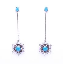 Brinco Flor de Lotus Banho Ouro Negro Zircônia Turquesa 18k