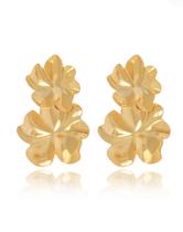 Brinco Flor Dupla Peônia Liso Chapado Semijoia Ouro 18K Brinco Flor Dupla Peônia Liso Chapado Semijoia Ouro 18K