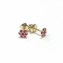Brinco Flor Margarida Segundo Furo Bebe Ouro 18k com Rubi k2 2605.3