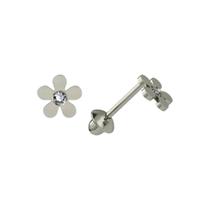 Brinco Flor Margarida Segundo Furo Bebe Ouro 18k Pedra Branca FSTR13Bk075K094