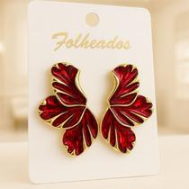 Brinco Flor Meia Pétala Resinado Brilhante folheado ideal para festas e eventos