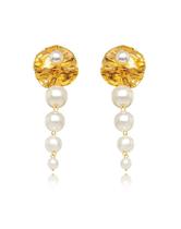 Brinco Flor Orgânica com Pérolas Pendentes Semijoia Ouro 18k