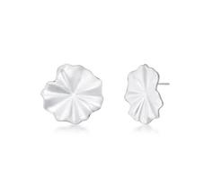 Brinco flor orgânica lisa banhado a ródio branco