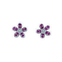 Brinco Flor Rubi Prata - Cod 916
